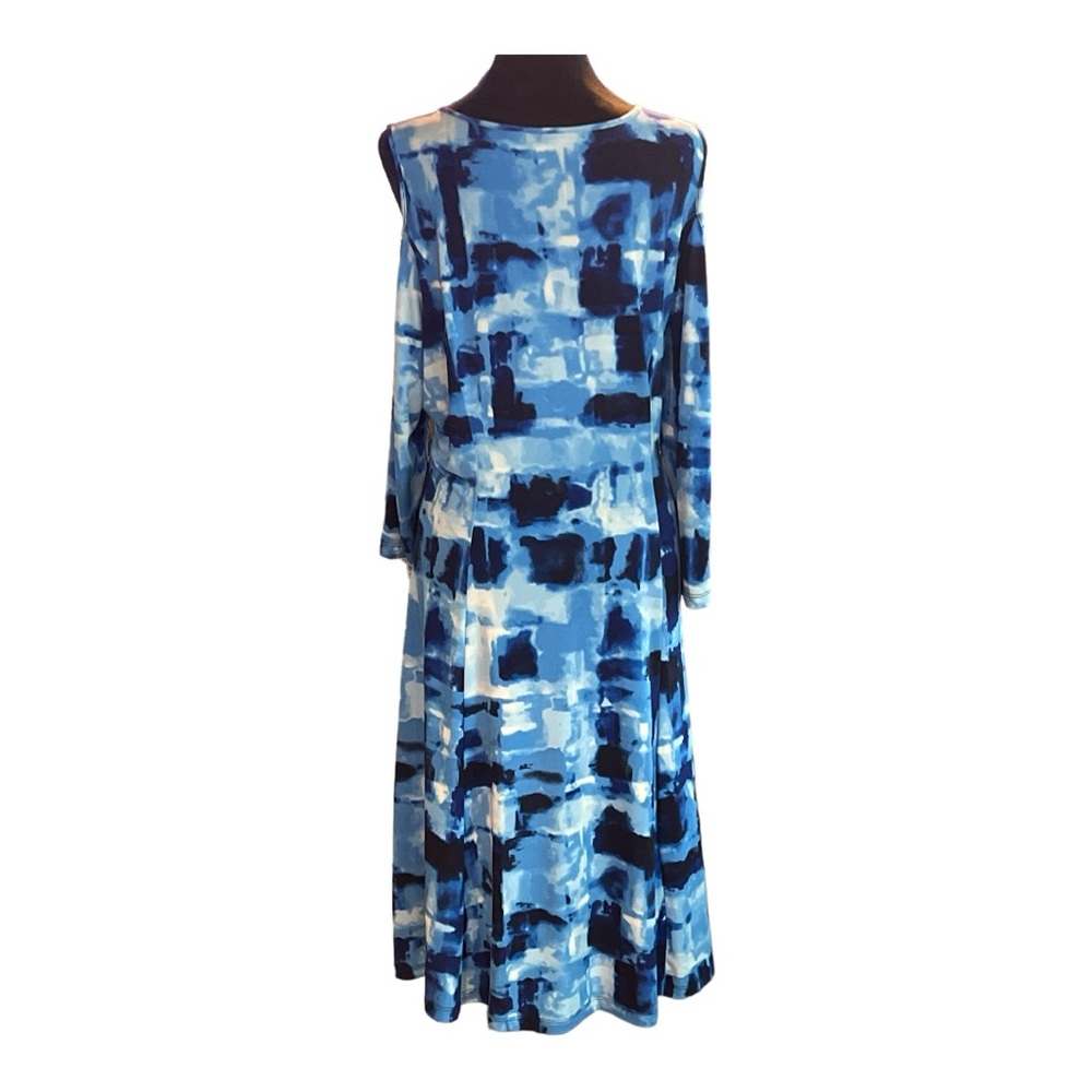 Susan Graver Cold Shoulder Blue Geometric Women’s Dress Size L - Picture 5 of 6